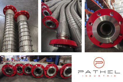Mangueras corrugadas reforzadas con resortes y bridas de acero inoxidable rojo de Pathel